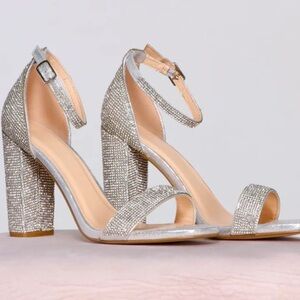 Michael Shannon Silver Crystal Block Heels